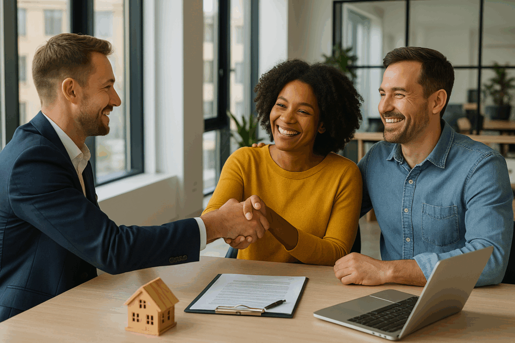 Couple meeting lender for prequalificaiton