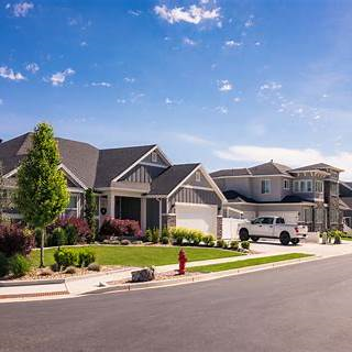 Scenic view of a residential neighborhood in Utah with homes and mountains in the background.