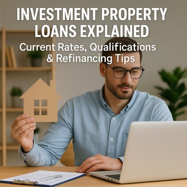 Man researching investment property loans, investment loan rates, and rental property mortgage rates on laptop with house model