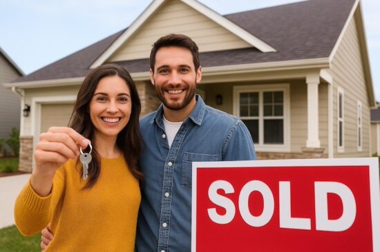 First-time homebuyers celebrating new home purchase in Utah.