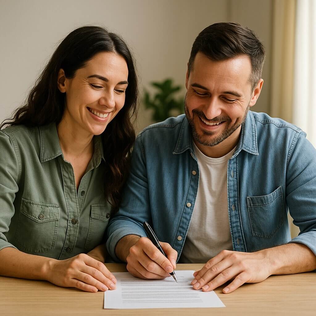 Husband and wife closing on a home purchased with the VA Loan.