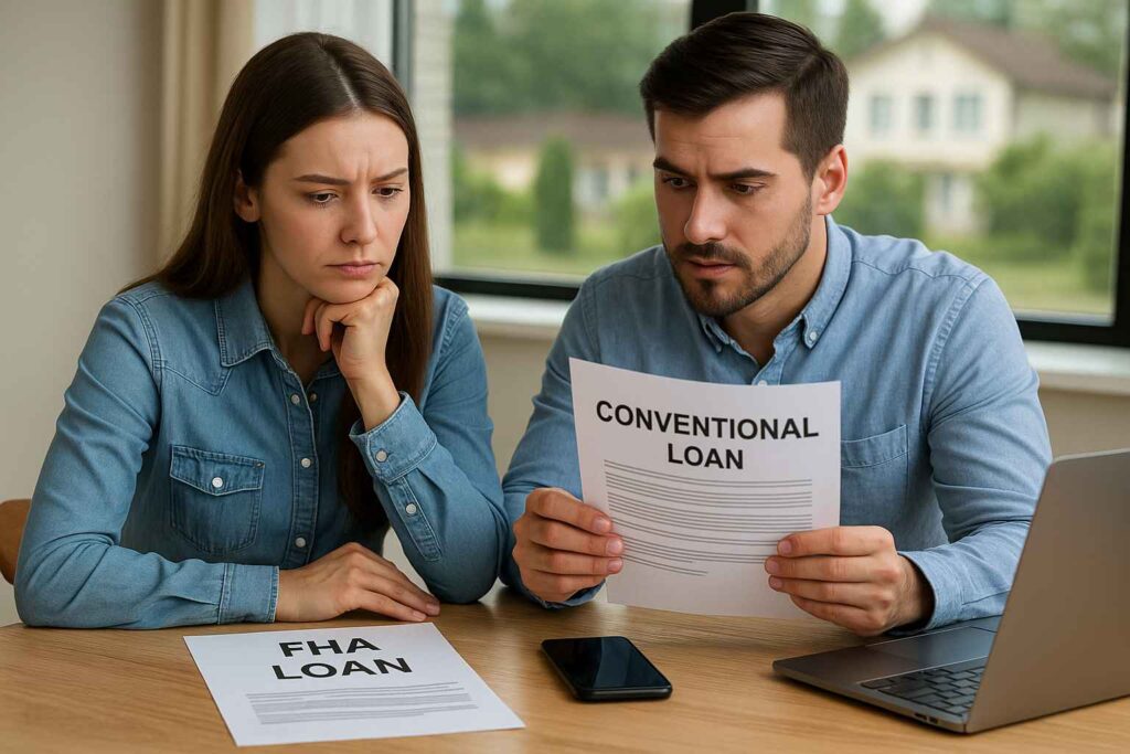 Infographic showing pros and cons of FHA and Conventional home loans in Utah in 2025