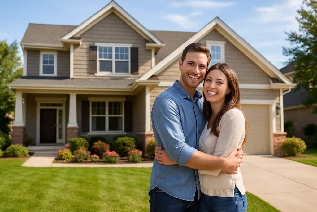 Young couple in Utah celebrating first time home purchase