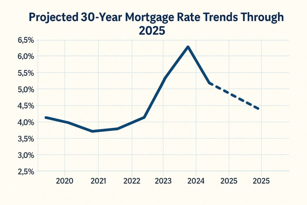 Line graph showing projected 30-year mortgage rate trends through 2025