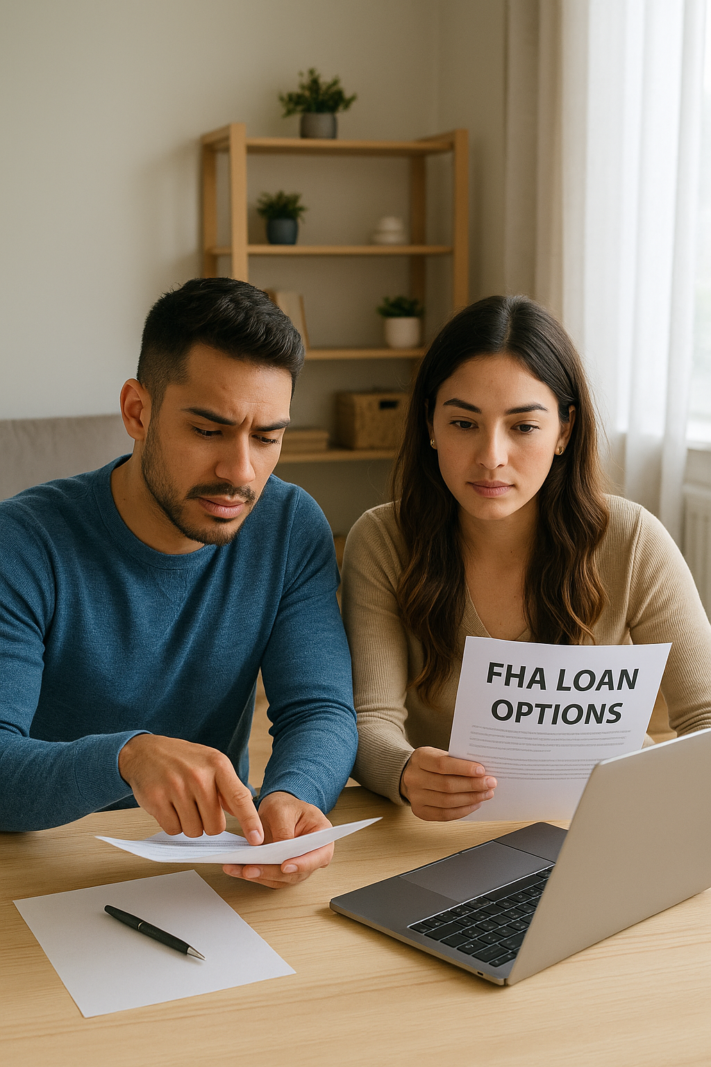 Young Couple Reviewing FHA options to apply for FHA Mortgage