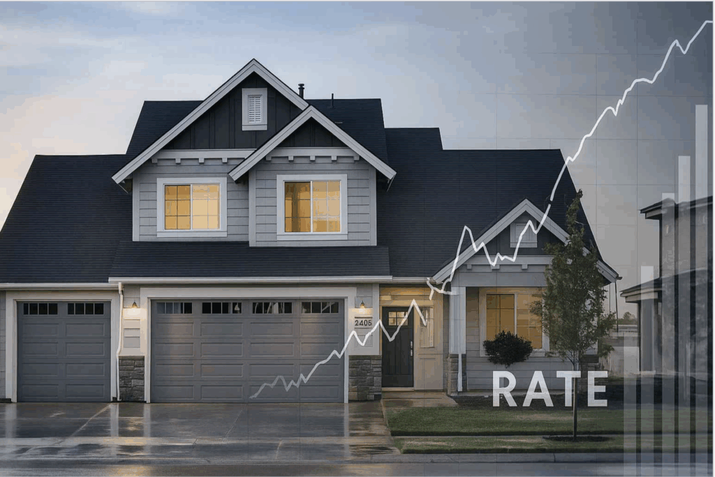 Utah home with overlay of mortgage refinance rates chart