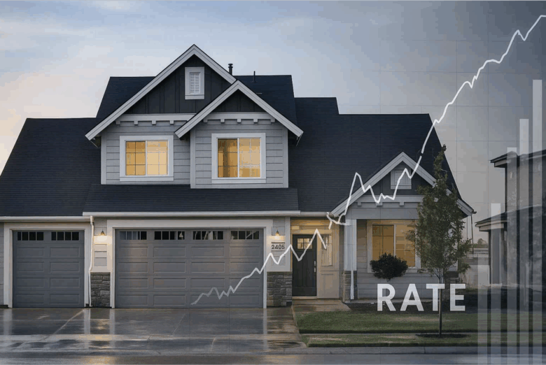 Utah home with overlay of mortgage refinance rates chart