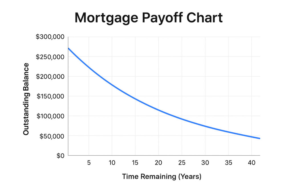 Graph from a mortgage payoff calculator showing loan repayment with extra payments.