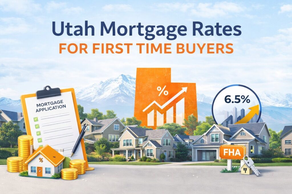 Overview graphic explaining current Utah mortgage rates and first-time homebuyer trends