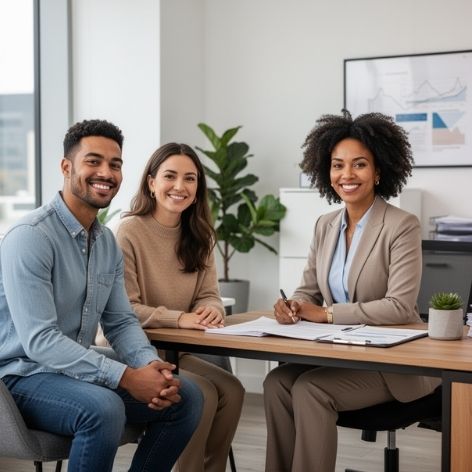 Couple reviewing Utah mortgage rates with calculator and documents