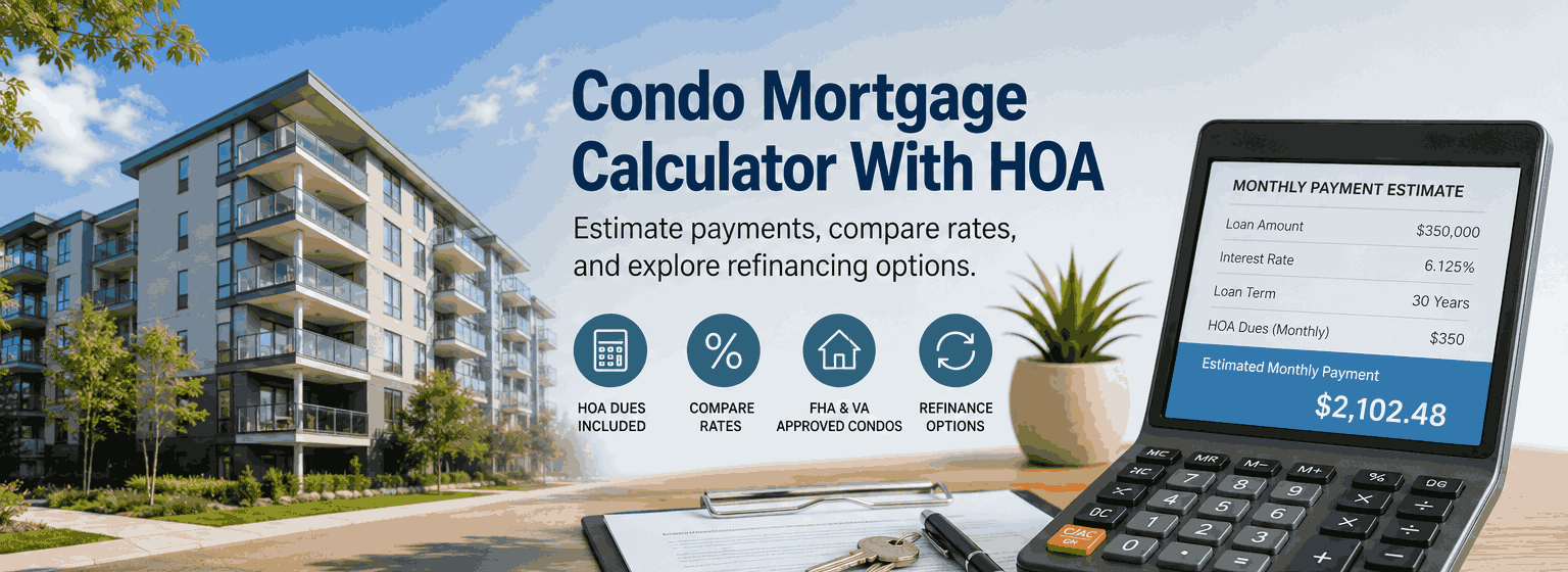 Condo mortgage calculator with HOA estimating monthly payment for a condo buyer
