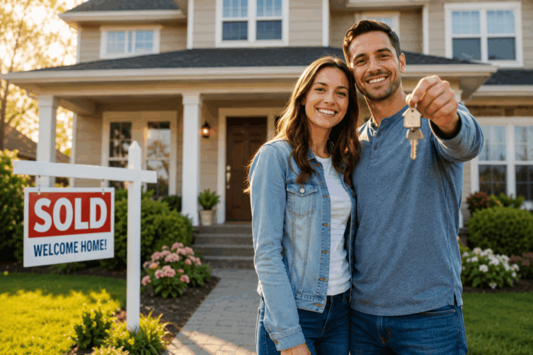 First-time home buyers celebrating after purchasing their home in Utah.