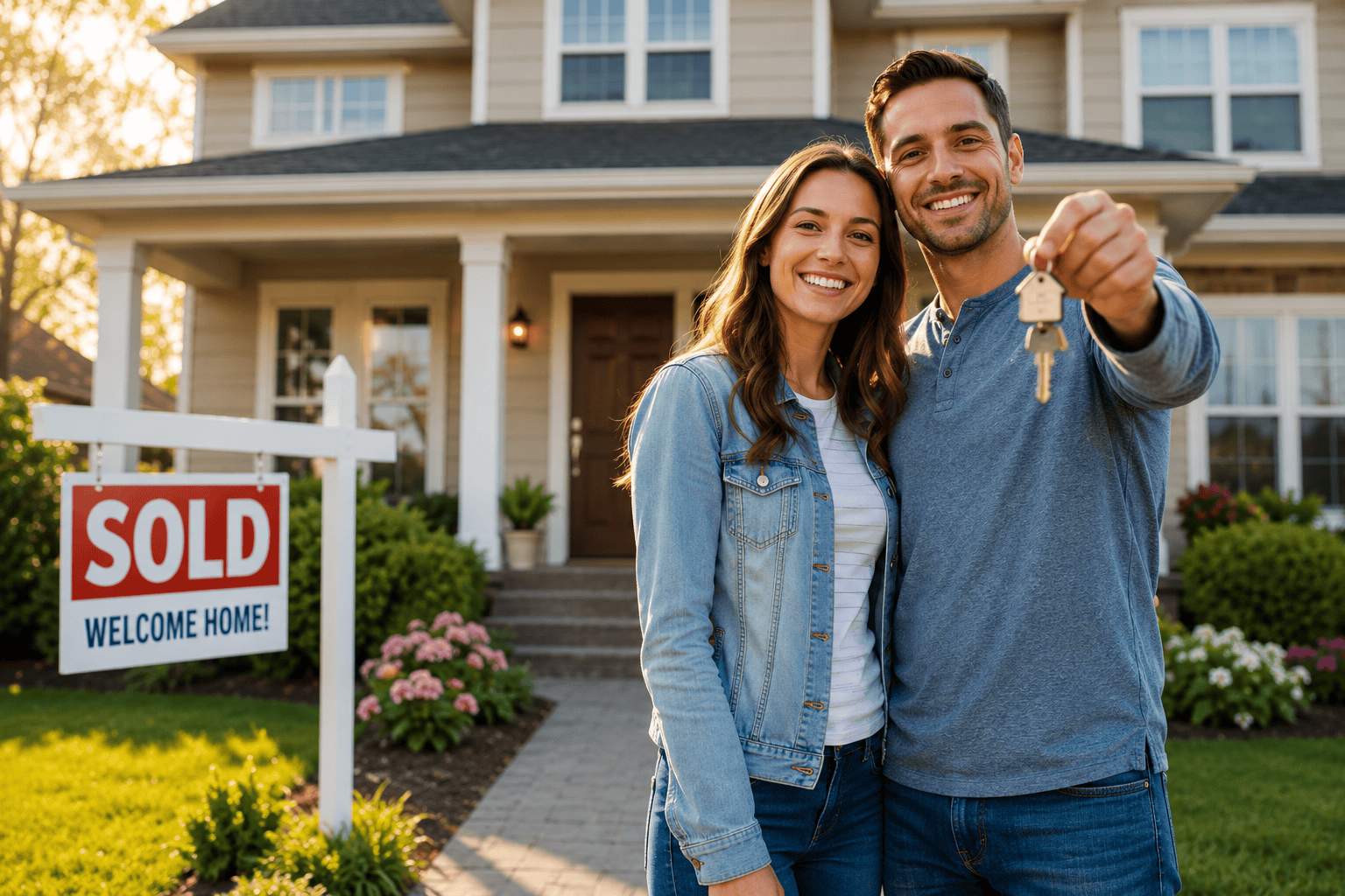 First-time home buyers celebrating after purchasing their home in Utah.