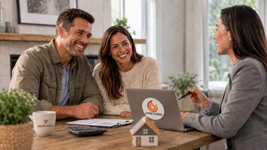 Veteran couple meeting with advisor to compare best VA loan lenders and home loan benefits.