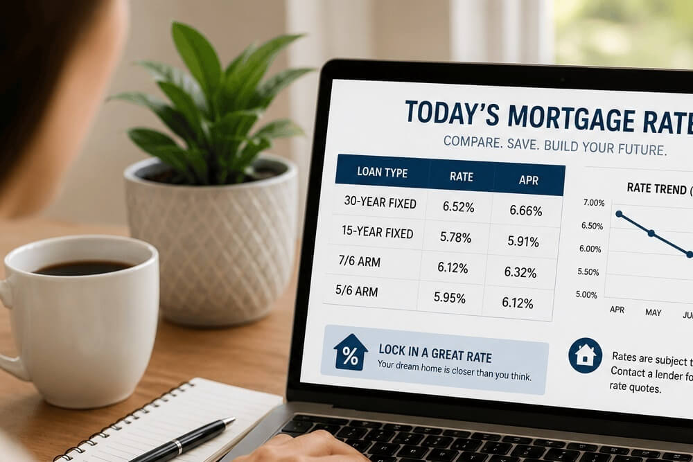 Homeowner reviewing current mortgage rates and home loan options.