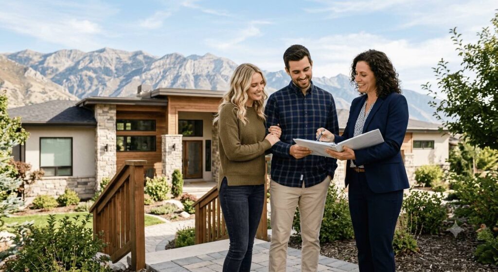 First-time home buyers meeting with a mortgage professional to discuss available
home loan programs in Utah.