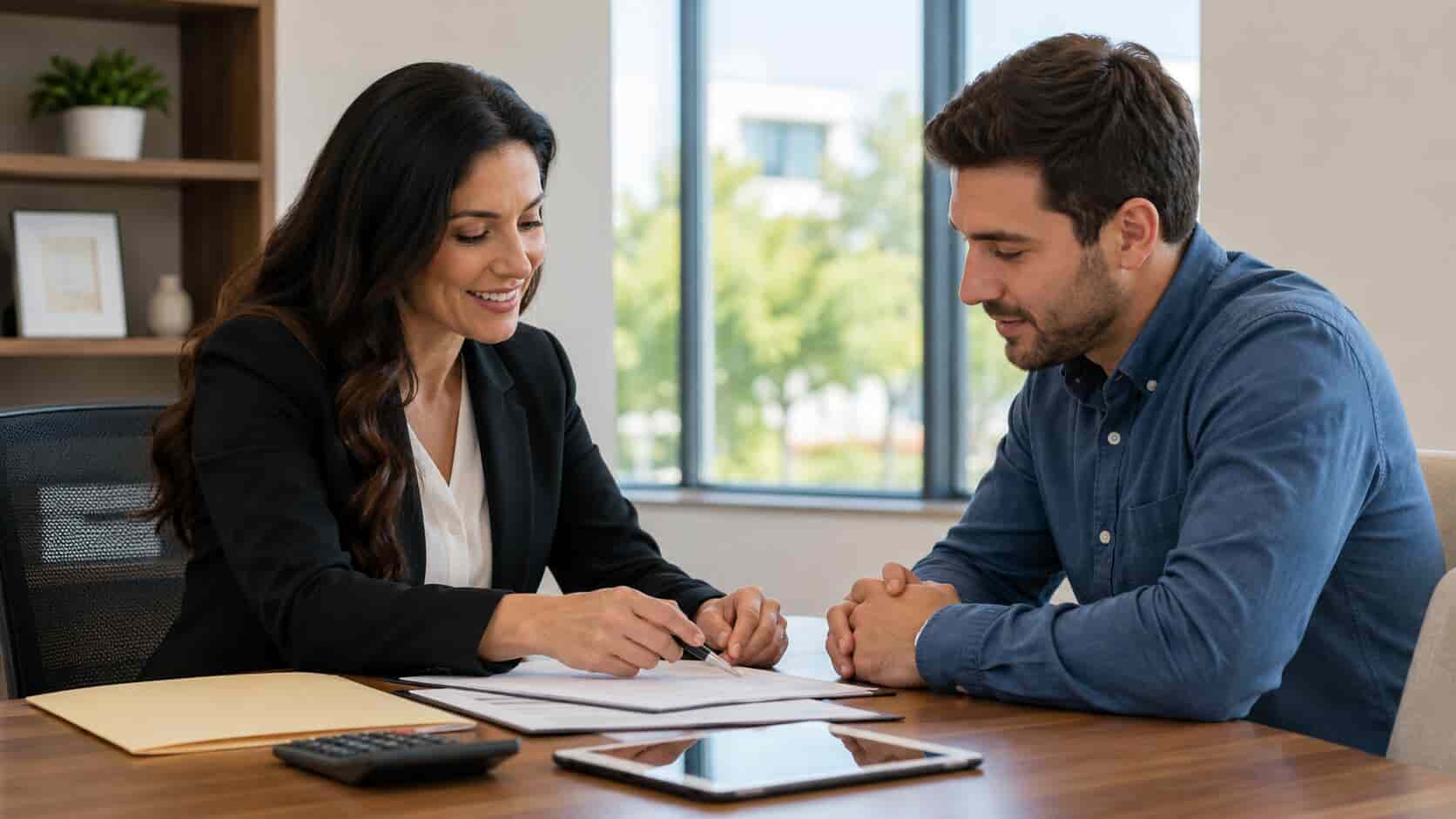 Mortgage lender reviewing pre-approval documents with prospective Utah homebuyers.