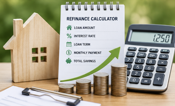 Mortgage refinance calculator estimating monthly savings and refinance closing costs