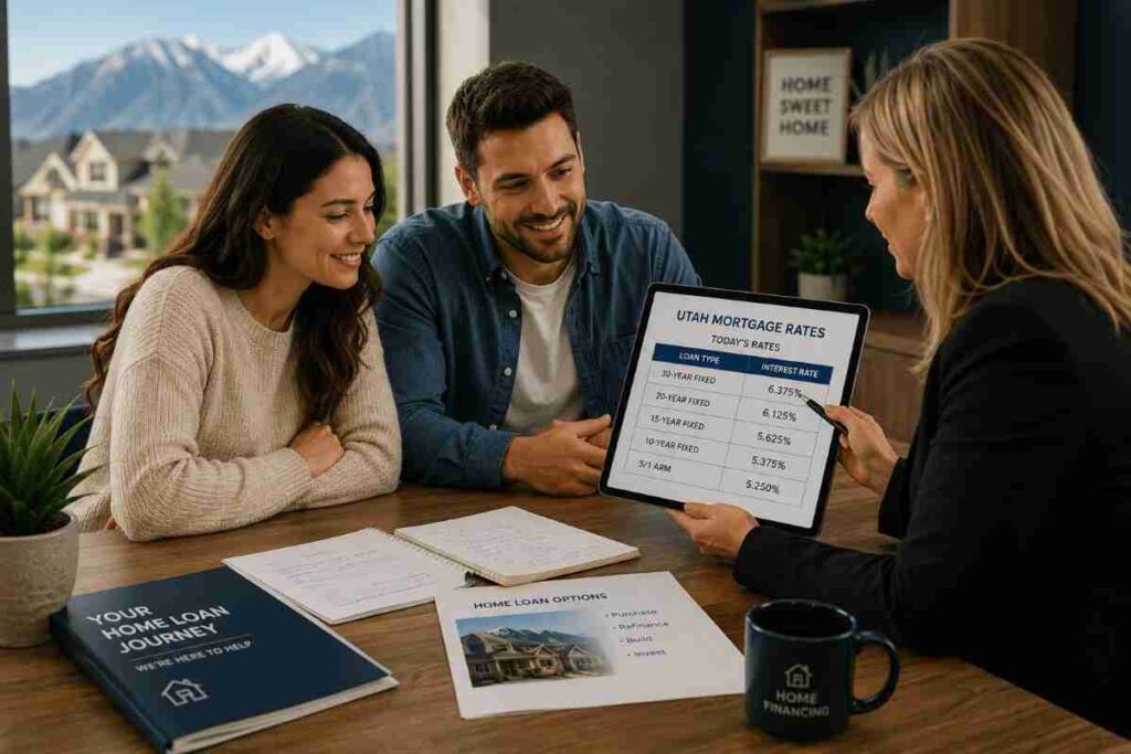 Homebuyers reviewing Utah mortgage rates and refinance options