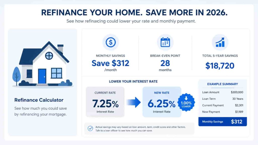 A Utah homeowner using a mortgage refinance calculator to determine monthly savings
and break-even timeline on a home refinance