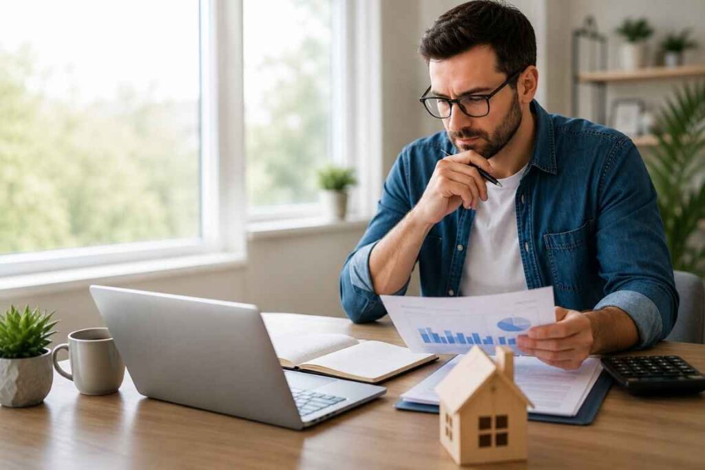 Self-employed business owner reviewing mortgage options before applying for a home loan.