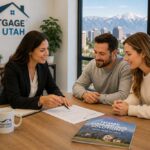 First-time home buyers meeting with a Utah mortgage professional to discuss down payment assistance.