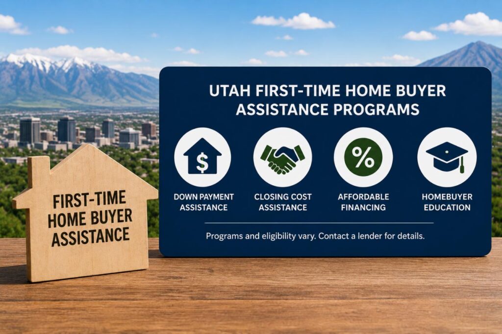 Illustration representing Utah first-time home buyer assistance programs and down payment support.