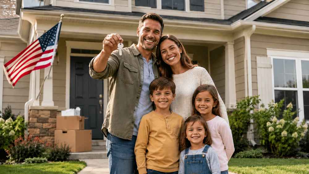 Utah Veteran family celebrating new home purchase using VA home loan benefits.