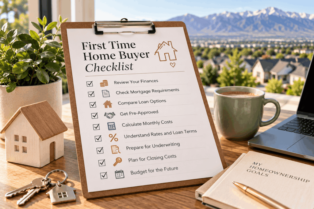 First-time home buyer checklist for preparing for a mortgage in Utah.