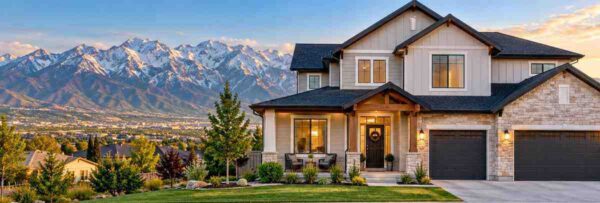 Utah suburban home with the Wasatch Mountains in the background, illustrating home affordability for Utah mortgage buyers.