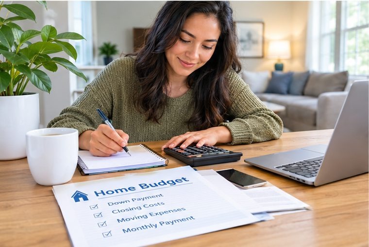 First-time homebuyer calculating a down payment and closing costs