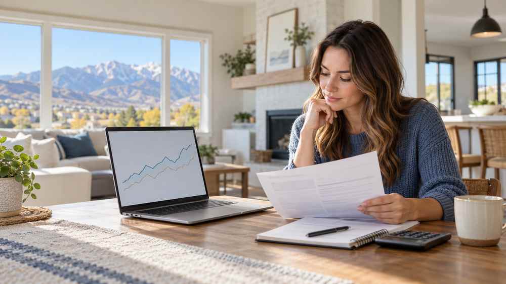 Homeowner researching mortgage rates