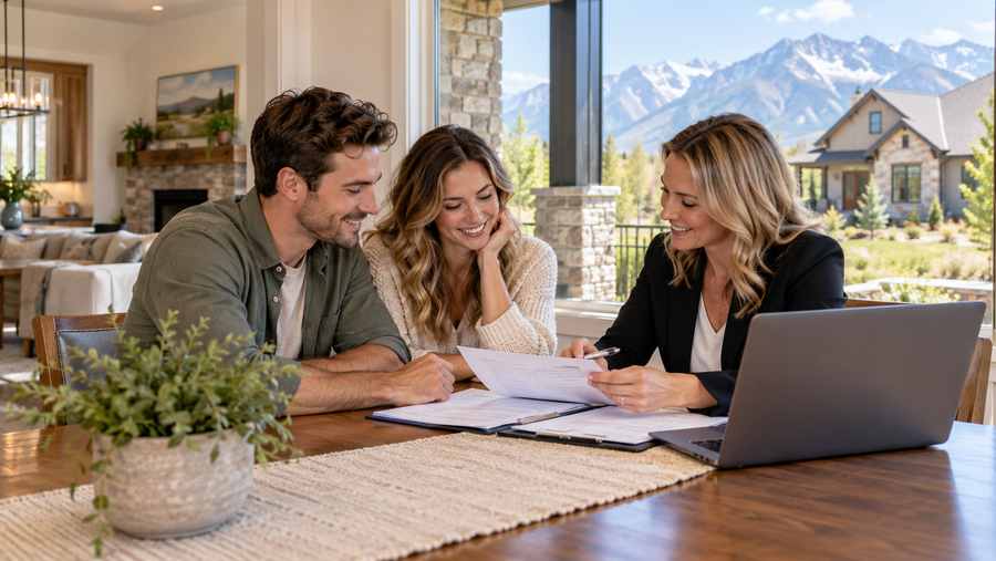 A first-time homebuyer reviews mortgage pre-approval documents with a loan officer.